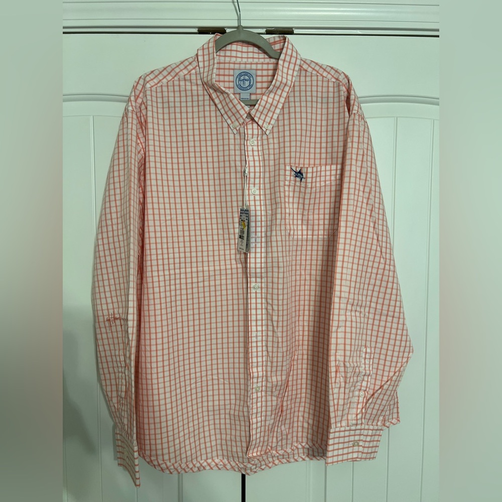 Men’s Guy Harvey Long sleeve button down - pink check - size XXL, NWT